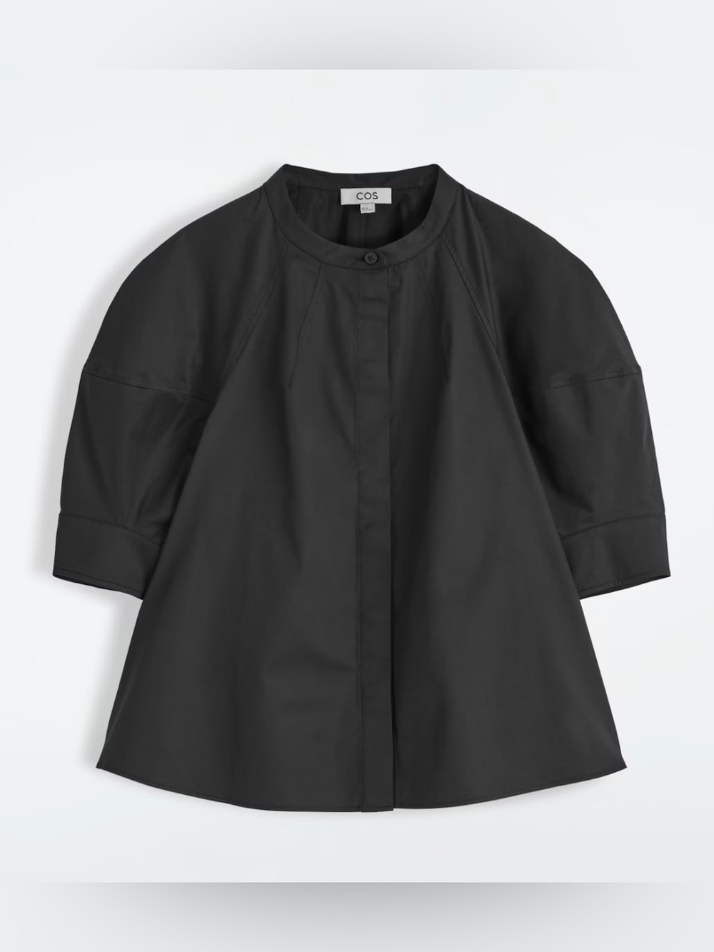 COS Smocked Puff-Sleeve Button Down Blouse Black Size 14